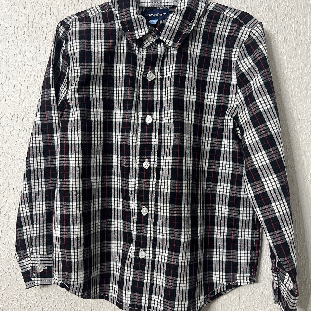 Andy & Evan 6 Boys white black red Long sleeve button down woven shirt